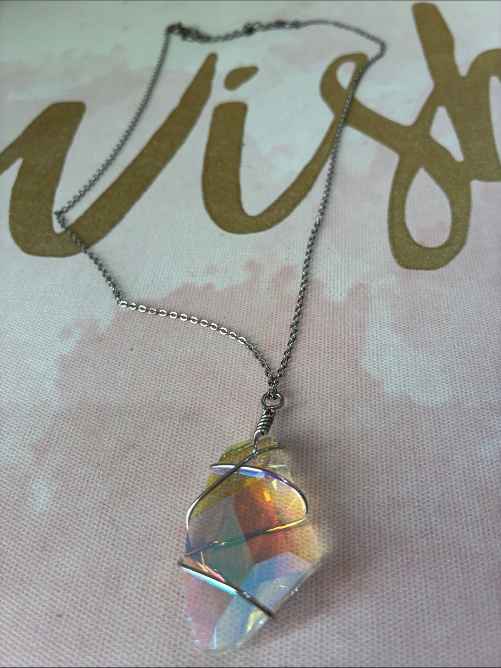 Iriserial Crystal Glass AB Wire-Wrapped Pendant Necklace in Iridescent